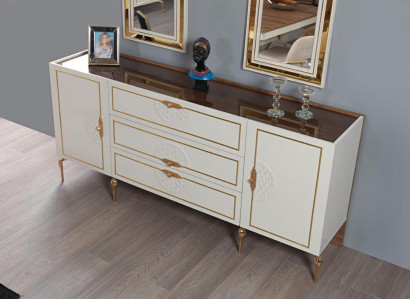 Wohnzimmer Set Anrichte mit 2x Spiegel Garnitur Holz 3tlg weiß Sideboard